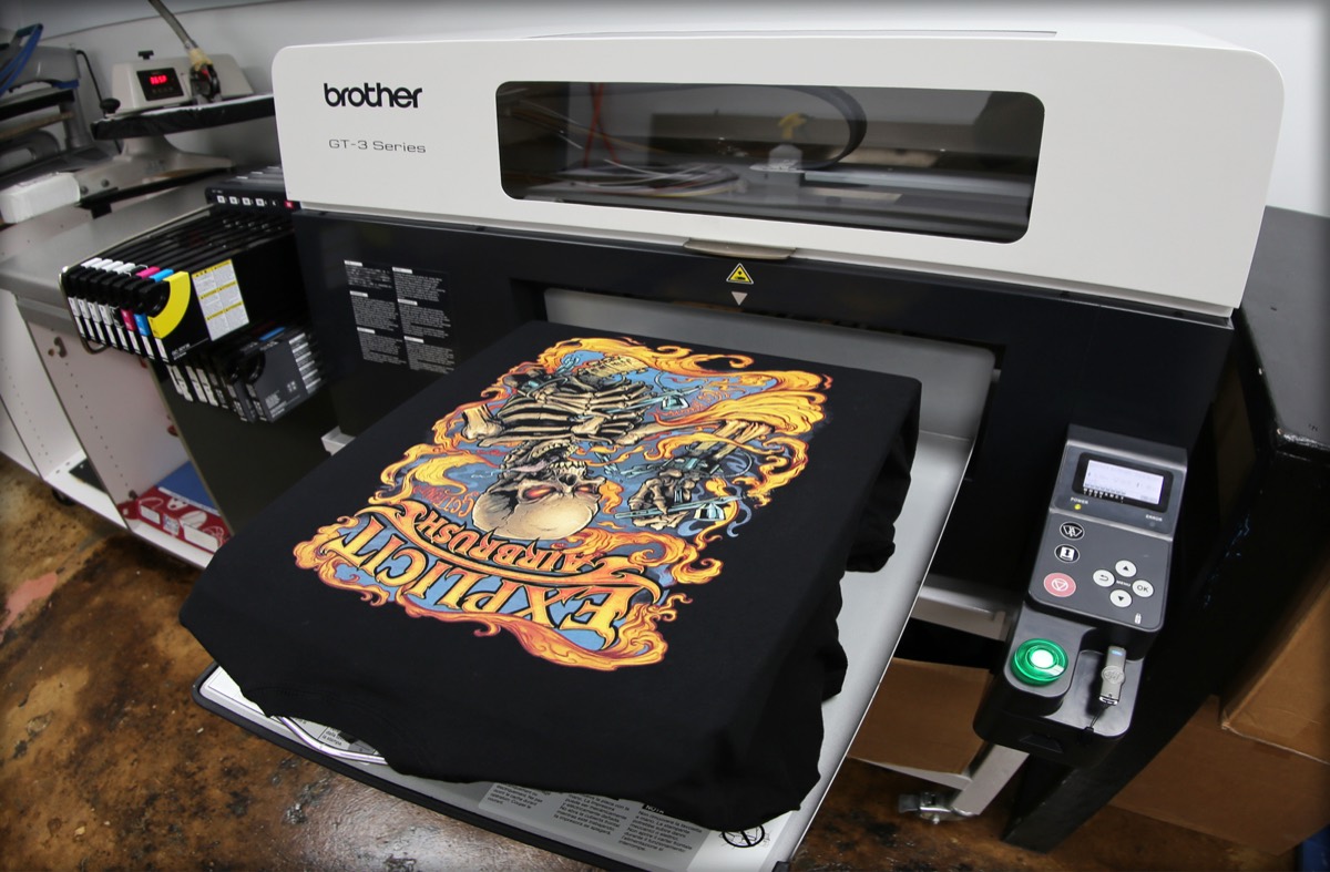 Direct-to-garment printer printing a shirt